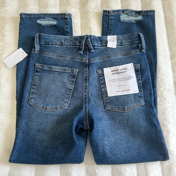 *GOOD AMERICAN Good Legs Straight Indigo Distressed Jean 8/29 NWT O-25 - Picture 6 of 13